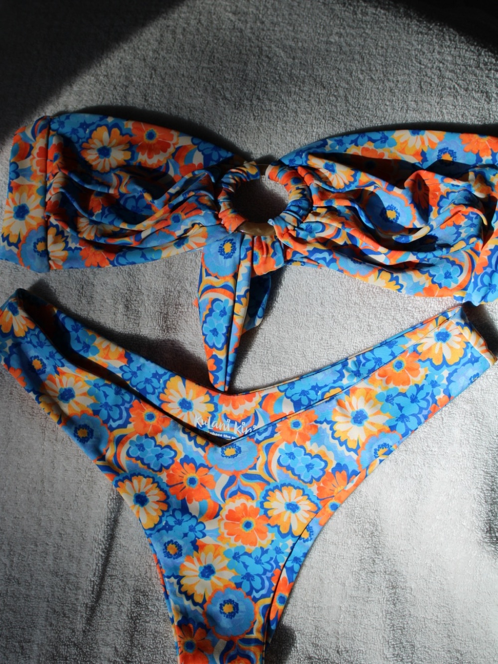 Kulani Kinis blue floral bandeau bikini with orange accents - Picture 5 of 7
